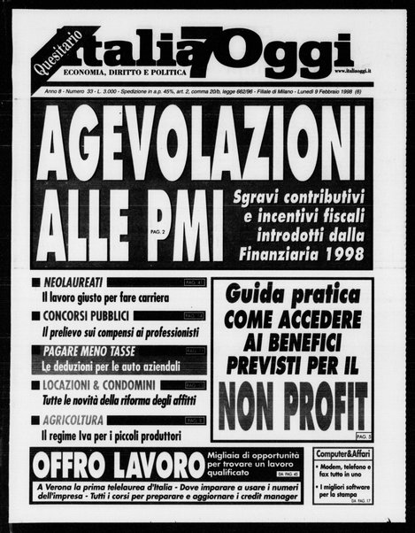 Italia oggi : quotidiano di economia finanza e politica